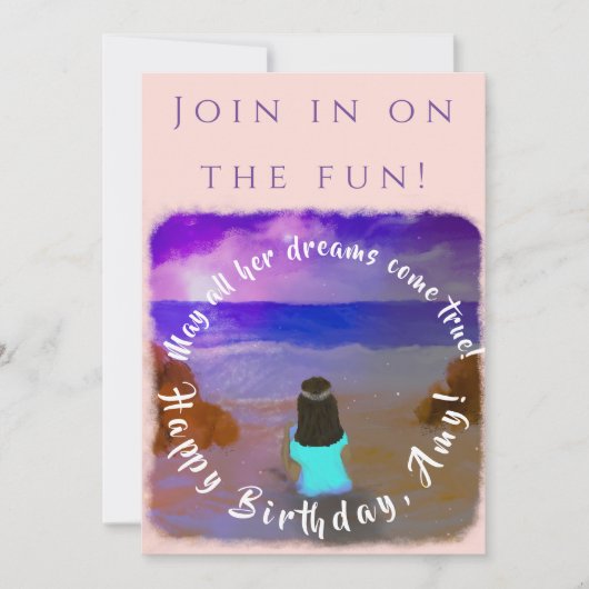 ズームガールズ誕生日イベントフラット招待状カード セーブザデート (正面)