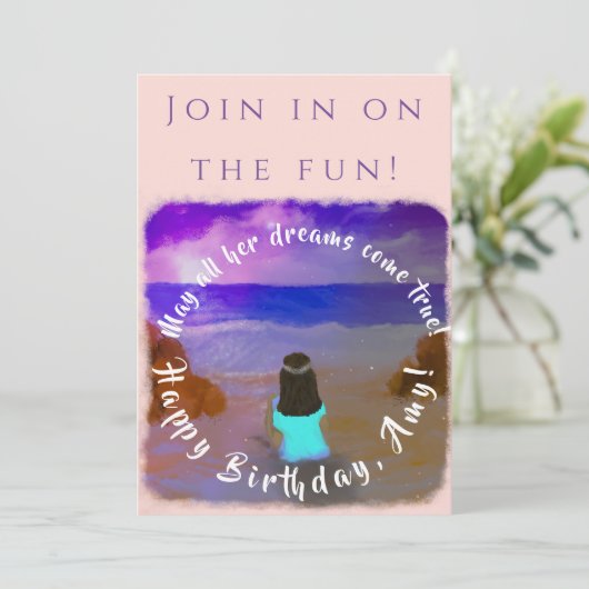 ズームガールズ誕生日イベントフラット招待状カード セーブザデート (スタンド正面)