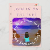 ズームガールズ誕生日イベントフラット招待状カード セーブザデート (正面/裏面)