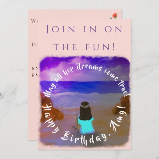 ズームガールズ誕生日イベントフラット招待状カード セーブザデート (正面/裏面)