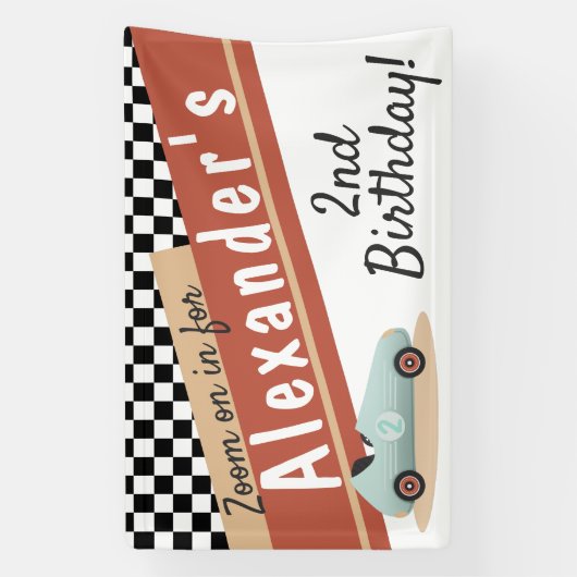 ズームズームレトロカーテーマカーレーシングファナティックキュート 横断幕 (縦)