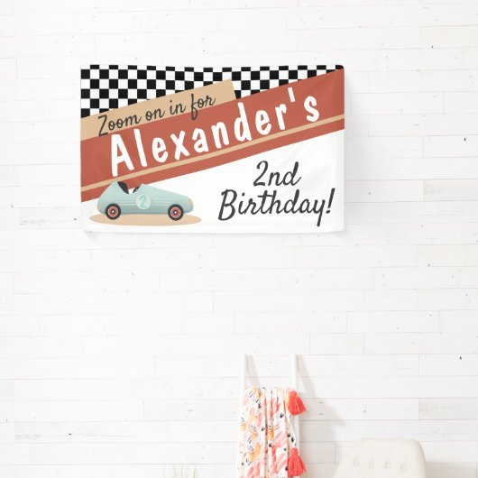 ズームズームレトロカーテーマカーレーシングファナティックキュート 横断幕 (インサイチュ)