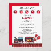 ズームバーチャル子供パーティ電車年齢誕生日 招待状 (正面/裏面)