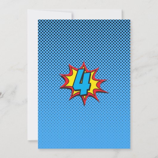 ズーム漫画スーパーヒーロー4th誕生日招待状 招待状 (裏面)