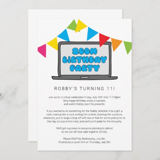 ズーム誕生日パーティー招待状 招待状 (正面/裏面)