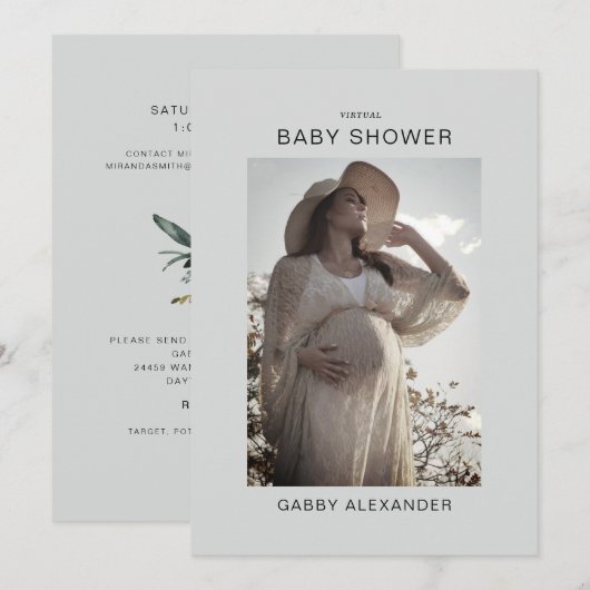 ズーム バーチャル ベイビー シャワー フォト ニュートラル インビテーション (正面/裏面)