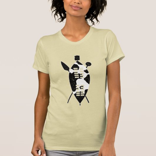 ズールシールド牛の隠しスピアノブケリー南アフリカ Tシャツ (正面)
