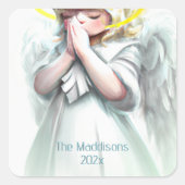 ズ祈小さな女の子エンジェルウィングスカスタム スクエアシール (正面)