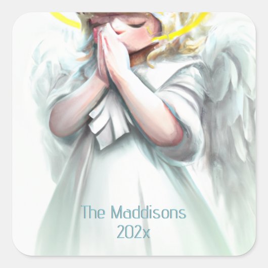 ズ祈小さな女の子エンジェルウィングスカスタム スクエアシール (正面)