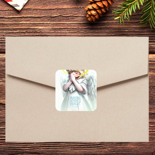 ズ祈小さな女の子エンジェルウィングスタイポグラフィ スクエアシール