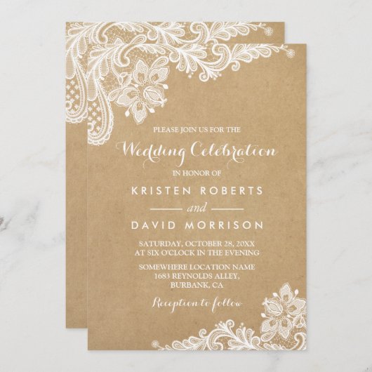 ズ結婚お祝いクラシーフローラレースクラフト 招待状 (正面/裏面)