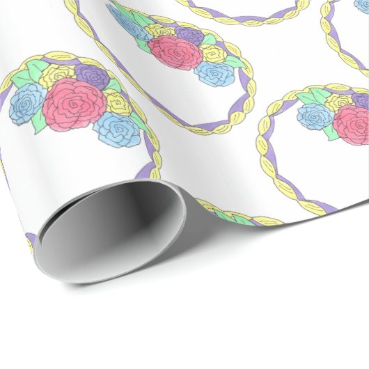 ズ結婚お誕生日ケーキフローラパステルアイシングバラ ラッピングペーパー (ロールコーナー)