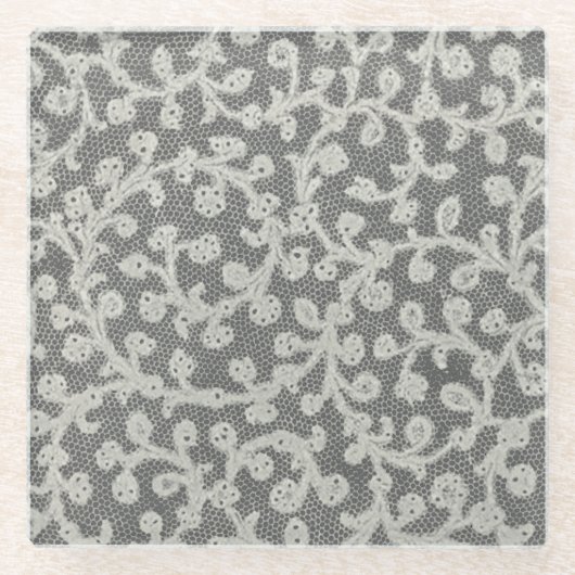 ズ結婚アンティークレースリネンホワイトクラシックかわいらし ガラスコースター (正面)