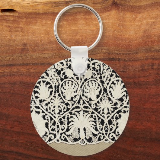 ズ結婚アンティークレースリネンホワイトクラシックかわいらし キーホルダー (正面)