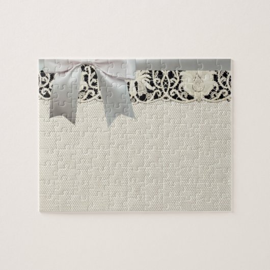 ズ結婚アンティークレースリネンホワイトクラシックかわいらし ジグソーパズル (横)