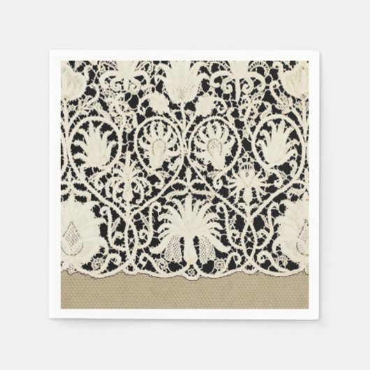 ズ結婚アンティークレースリネンホワイトクラシックかわいらし スタンダードカクテルナプキン (正面)