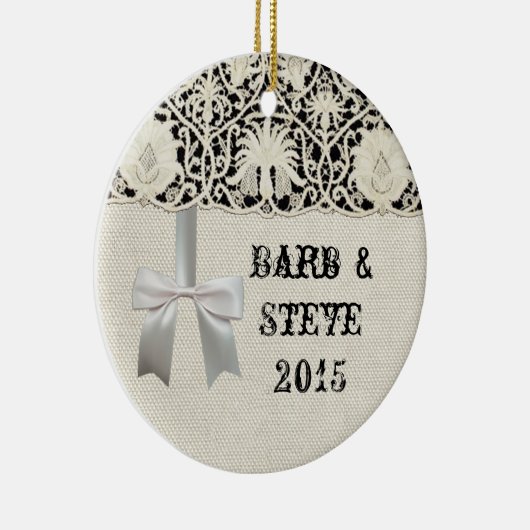 ズ結婚アンティークレースリネンホワイトクラシックかわいらし セラミックオーナメント (右)