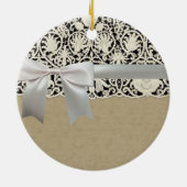 ズ結婚アンティークレースリネンホワイトクラシックかわいらし セラミックオーナメント (裏面)
