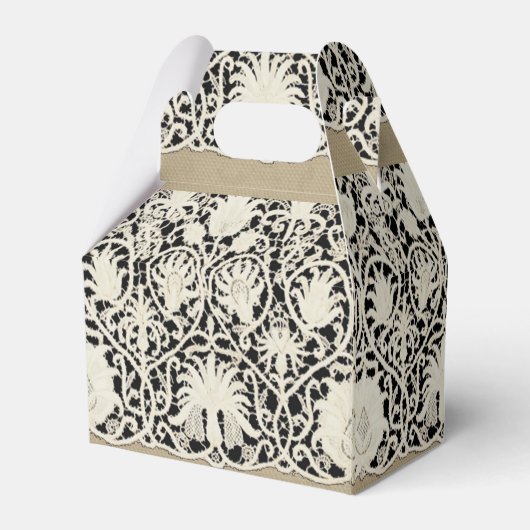 ズ結婚アンティークレースリネンホワイトクラシックかわいらし フェイバーボックス (正面サイド)