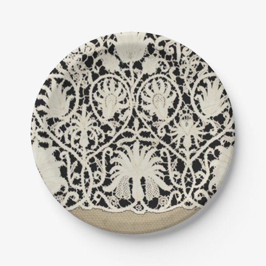 ズ結婚アンティークレースリネンホワイトクラシックかわいらし ペーパープレート (正面)