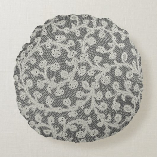 ズ結婚アンティークレースリネンホワイトクラシックかわいらし ラウンドクッション (正面)