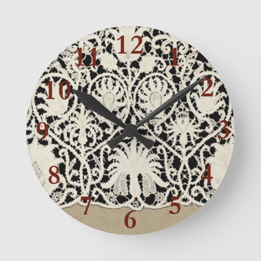 ズ結婚アンティークレースリネンホワイトクラシックかわいらし ラウンド壁時計 (正面)
