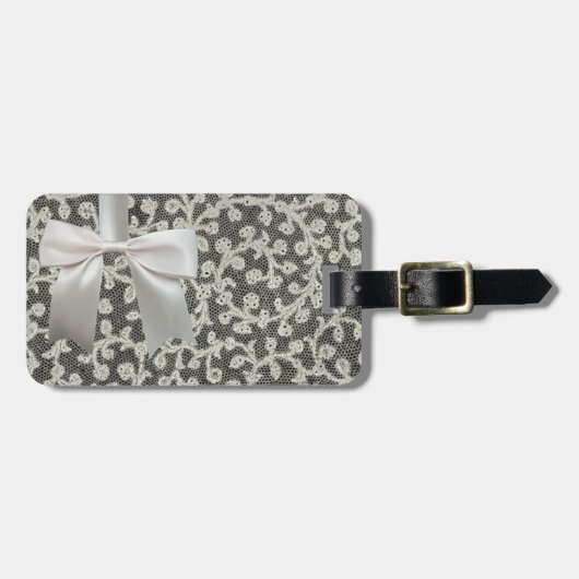 ズ結婚アンティークレースリネンホワイトクラシックかわいらし ラゲッジタグ (正面横)
