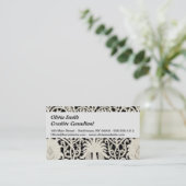 ズ結婚アンティークレースリネンホワイトクラシックかわいらし 名刺 (スタンド正面)