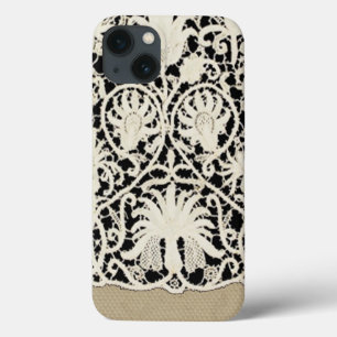 ズ結婚アンティークレースリネンホワイトクラシックかわいらし iPhone 13ケース