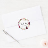 ズ結婚イニシャルプラムパープル赤面フローラリース ラウンドシール (封筒)