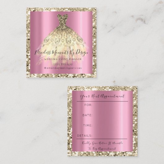 ズ結婚イベントプランナーオーキッド金ゴールドグリッタードレス 予約カード (正面/裏面)