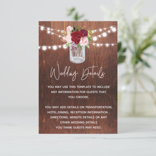 ズ結婚ウッド・メイソン・ジャー・ブルゴーニュ詳細 エンクロージャーカード (スタンド正面)