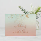 ズ結婚バラブルー金ゴールドパグラデーションステル 招待状 (スタンド正面)