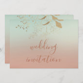 ズ結婚バラブルー金ゴールドパグラデーションステル 招待状 (正面/裏面)