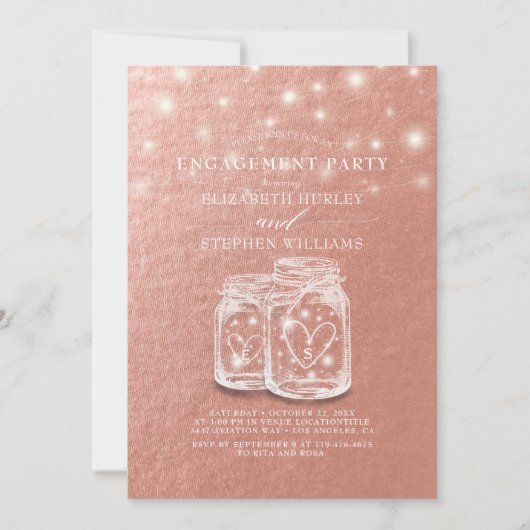 ズ結婚婚約パーティシックメイソンジャースバラ金ゴールド 招待状 (正面)