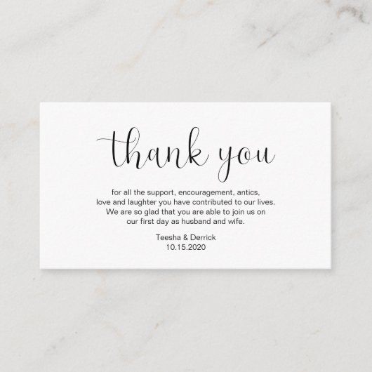 ズ·サンク結婚ユー、ミニマルデザイン、ブラック·フォント エンクロージャーカード (正面)