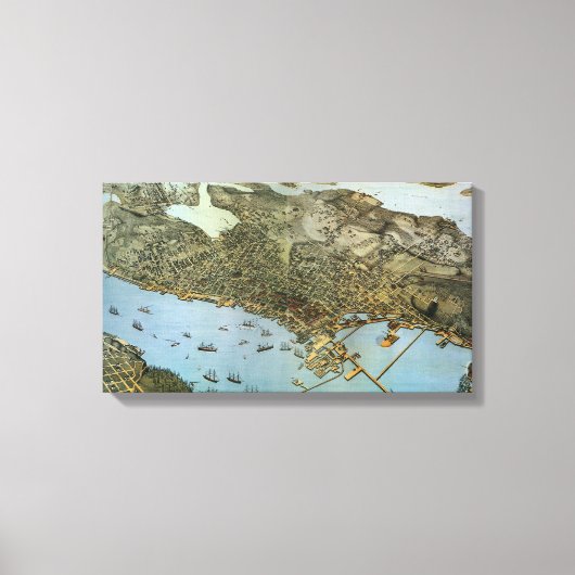 セアトル ワシントン州 古地図 空中写真 キャンバスプリント (正面)