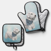 セアヤムテリア絵を描の可愛いオリジナルドッグアート 鍋つかみ&鍋敷きセット (正面/裏面)