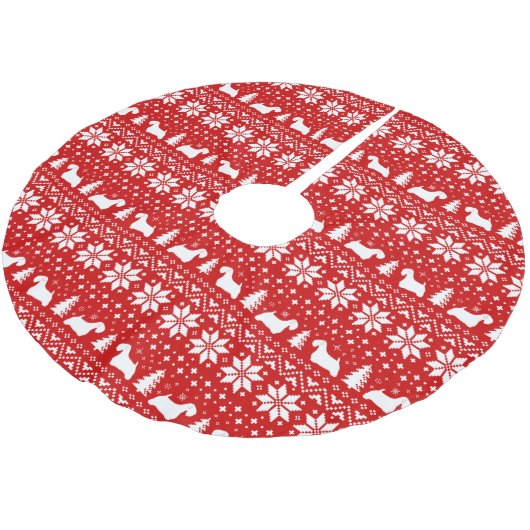 セアリハムテリアシルエットのクリスマスパターン ブラッシュドポリエステルツリースカート (アングル)