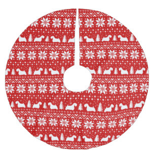 セアリハムテリアシルエットのクリスマスパターン ブラッシュドポリエステルツリースカート