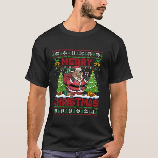 セイウスクリスマスツリーライツ醜いサンタセイウクリストマ Tシャツ (正面)