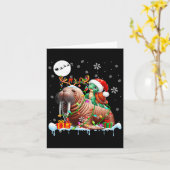 セイウチに乗るサンタカメのトナカイのクリスマスシー カード (黄色い花)