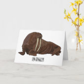 セイウチの漫画イラストレーション カード (黄色い花)