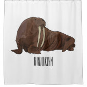 セイウチの漫画イラストレーション シャワーカーテン (正面)