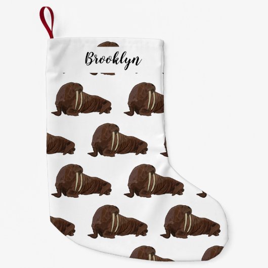 セイウチの漫画イラストレーション スモールクリスマスストッキング (正面)