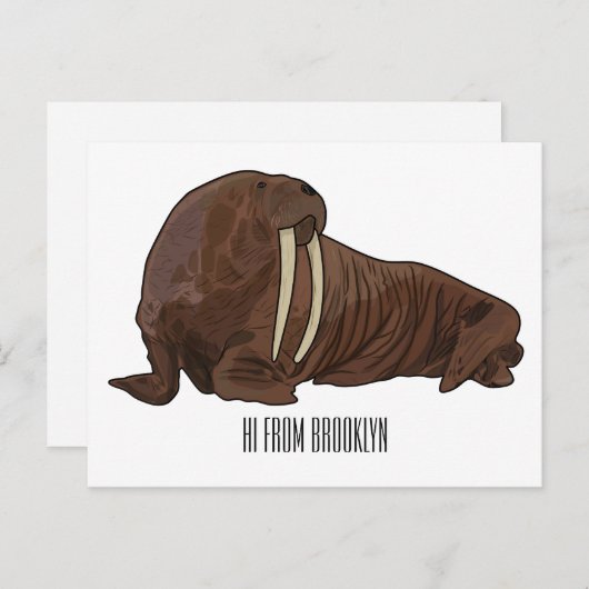 セイウチの漫画イラストレーション ポストカード (正面/裏面)