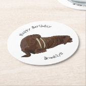 セイウチの漫画イラストレーション ラウンドペーパーコースター (アングル)