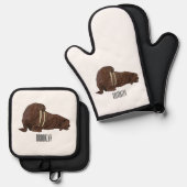 セイウチの漫画イラストレーション 鍋つかみ&鍋敷きセット (正面/裏面)