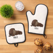 セイウチの漫画イラストレーション 鍋つかみ&鍋敷きセット (トップダウン)