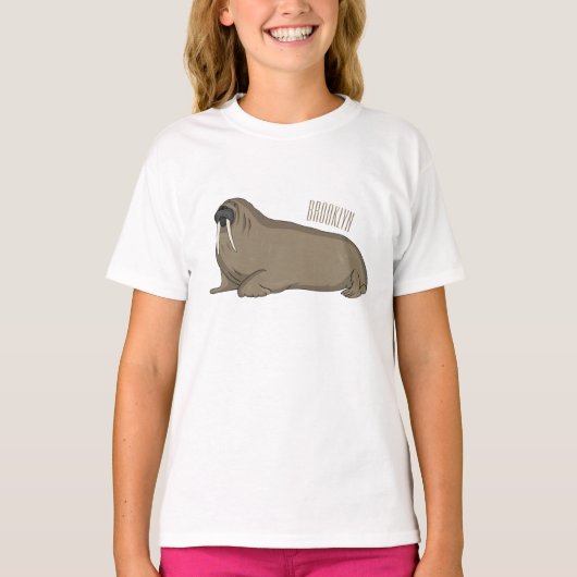 セイウチの漫画イラストレーション Tシャツ (正面)